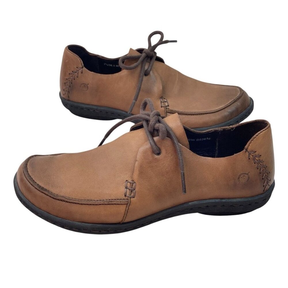 -Born Shoes Womens Size 7.5  Brown Leather Lace Up Casual Comfort Normcore Loafe